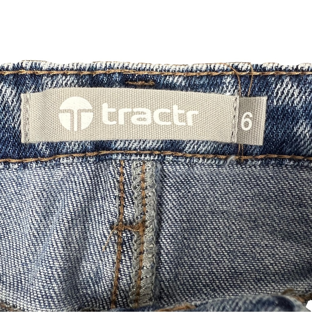 NWT Tractr Girls Size 6 Wide Leg Graphic Blue Jeans Peace Rainbow Painted Denim - Picture 5 of 6